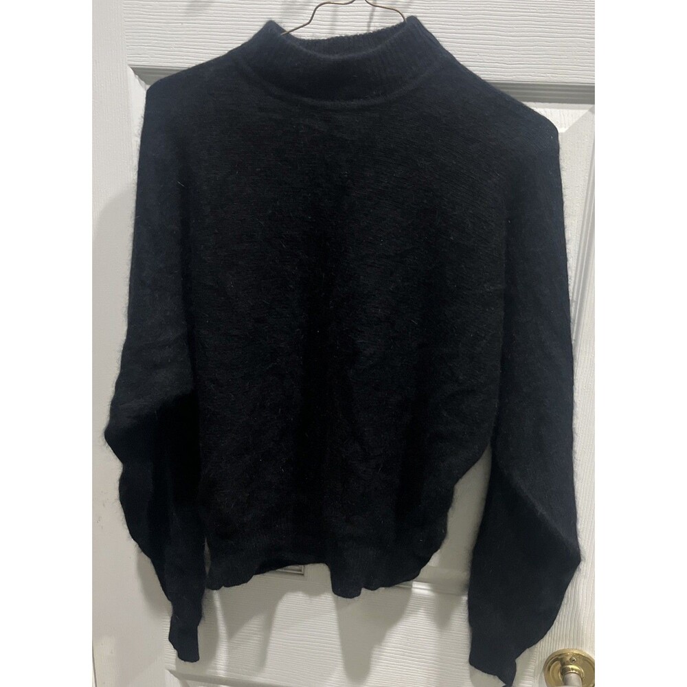 Rafaella Black Angora Rabbit Hair Sweater Top Womens Small